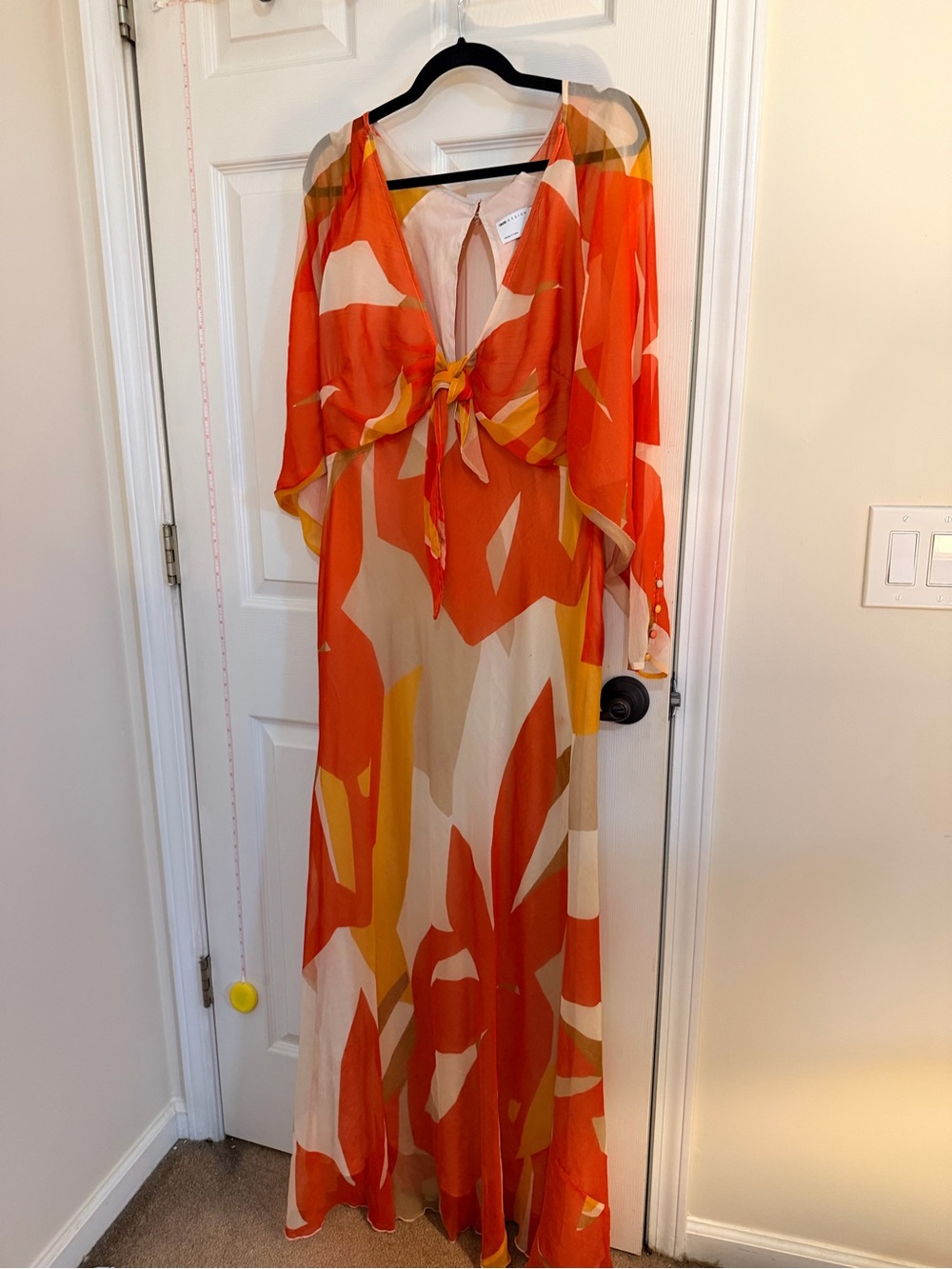 ASOS Women's Orange Abstract Maxi Dress with Tie Front 14